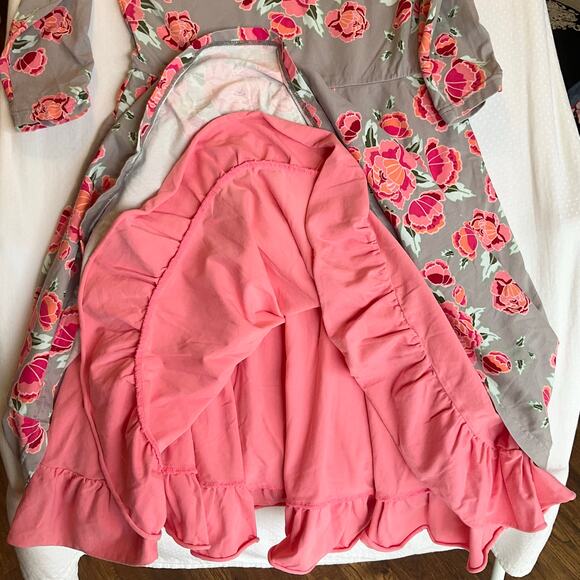 Matilda Jane Women Dress size M Floral Pink & Gray 3/4 Sleeve Knee Length A-line - Picture 8 of 9